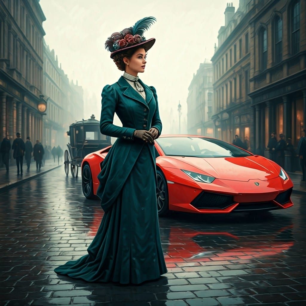 A Lamborghini, time travel machine, has came to take her to the future 