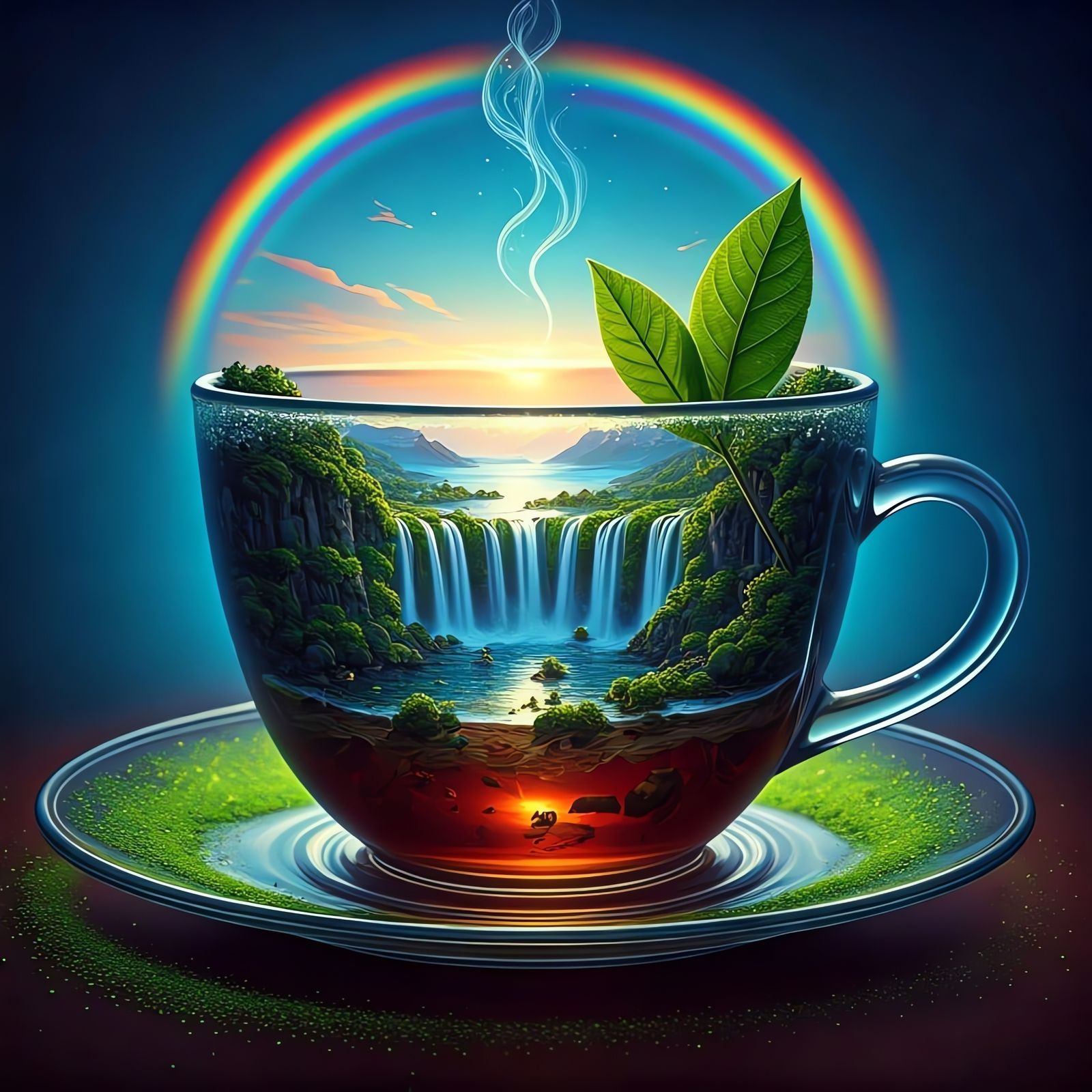 Teacup Landscape Rainbow Fantasy