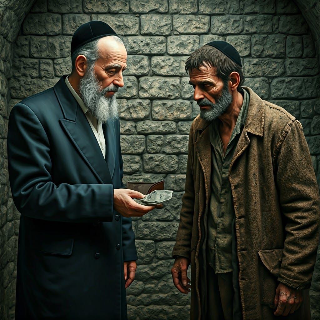 Charity Scene in Style of 19th Century Painting