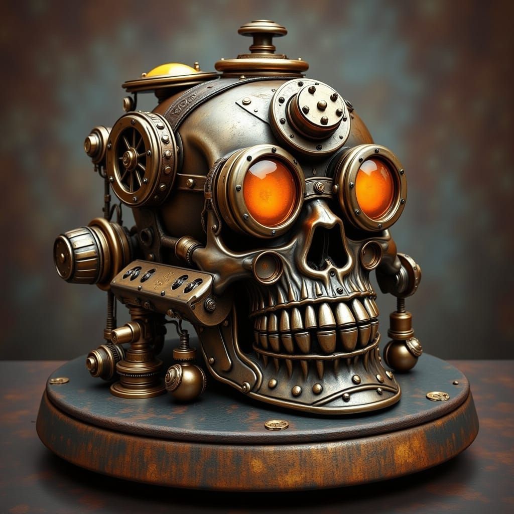 <lora:Contemporary SP v2:1.0> Contemporary Steampunk, Skull Engine