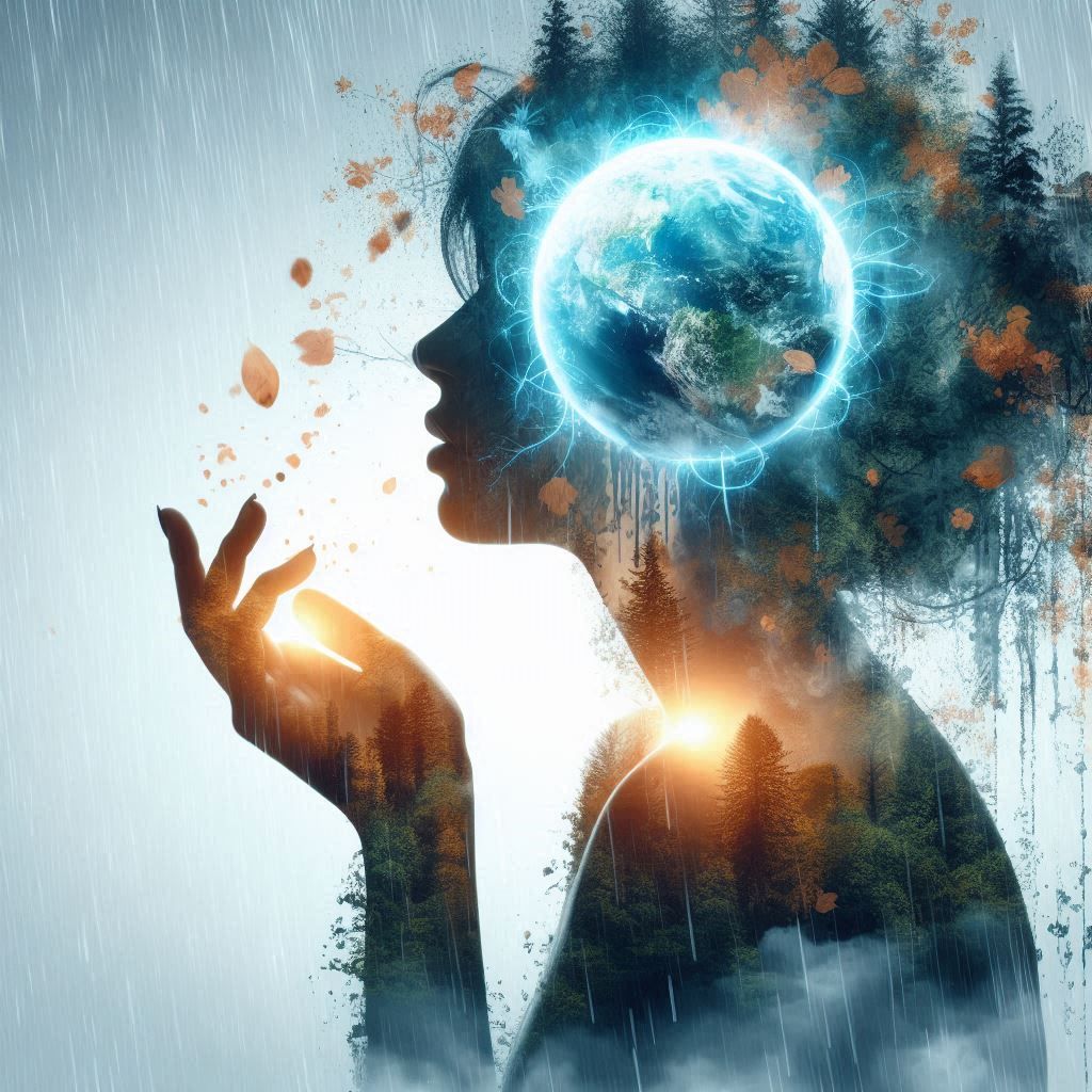 double exposure beautiful fantasy DALL-E 3 portrait landscape..