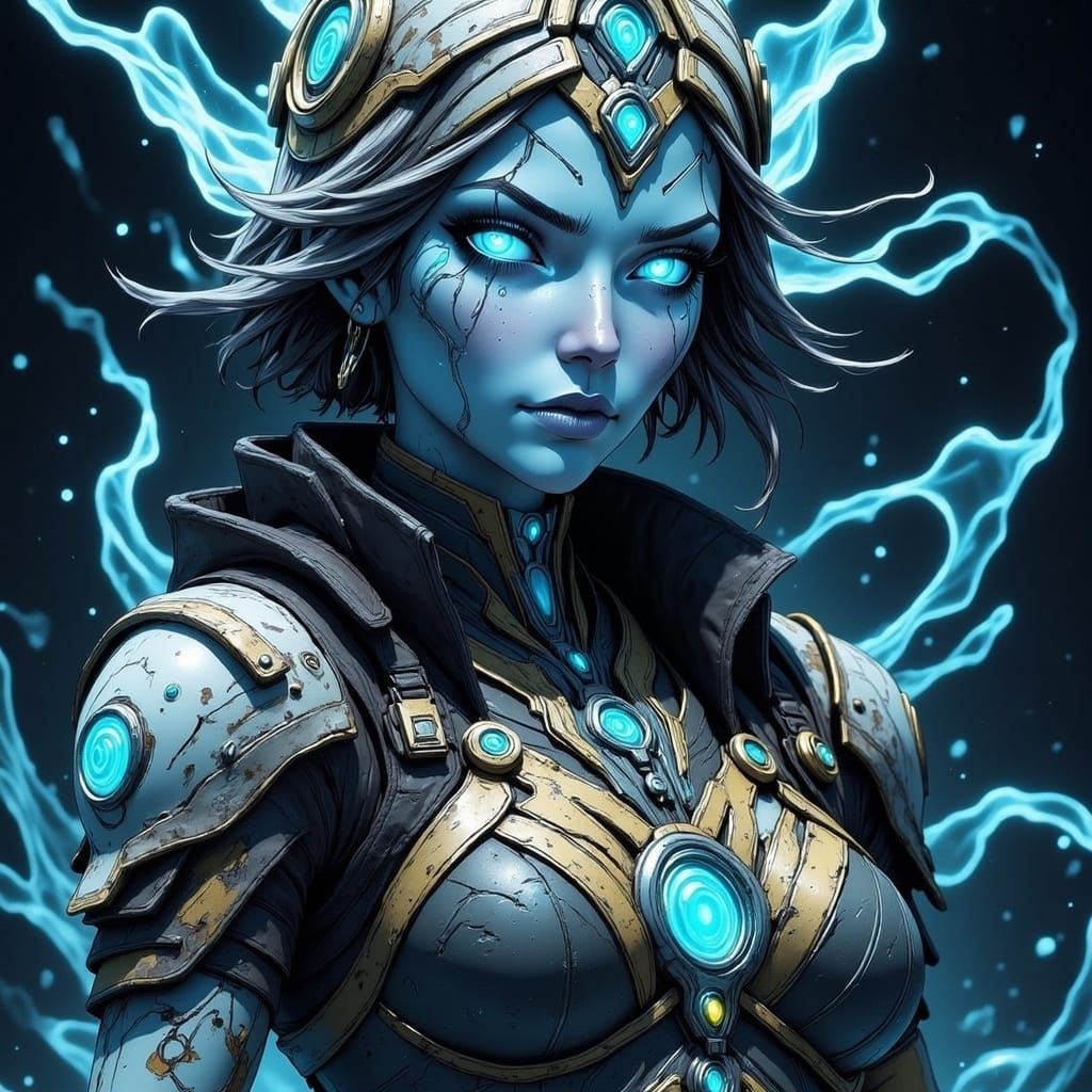 <lora:Elementz-FL:1.0> Amazingly intricate powerful image of a water elemental woman in desolate dark scene assassins creed style and blue a...