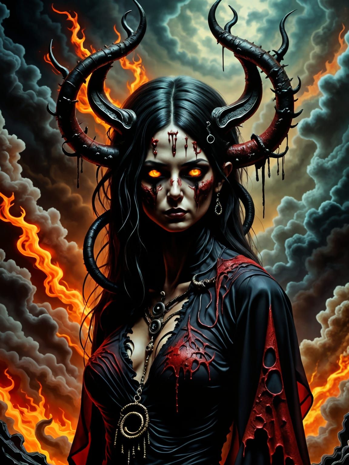  Fire and brimstone evil wicked goddess<lora:Death and Decay:1.0>