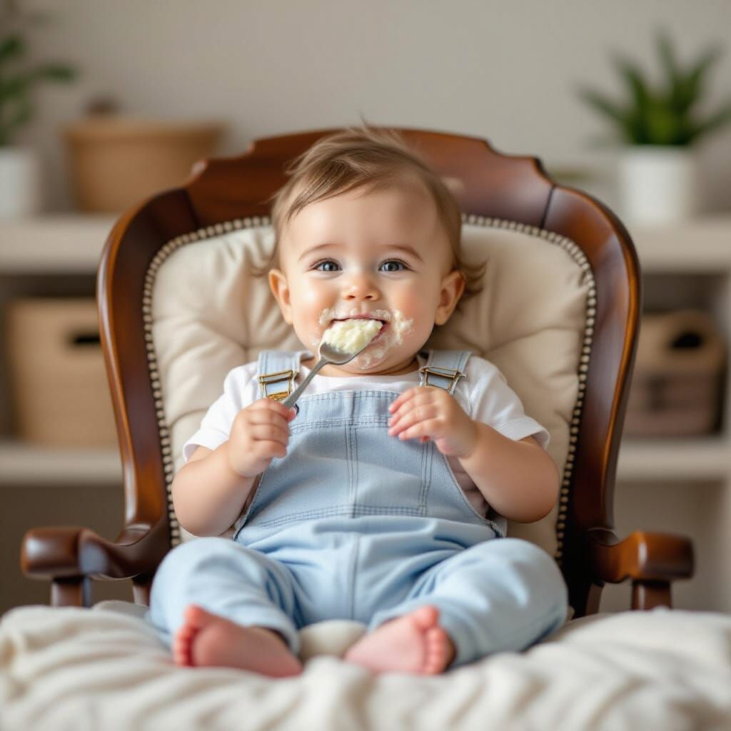 Baby Eating Banana in High Chair