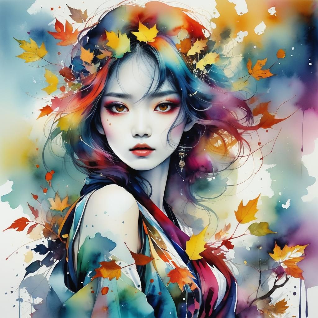 Mystical Autumn Dreamscape in Watercolor Style