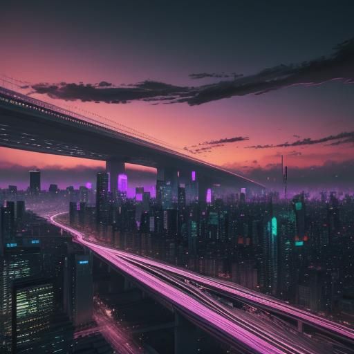 Surreal Urban Highway Interchange in Futuristic Style