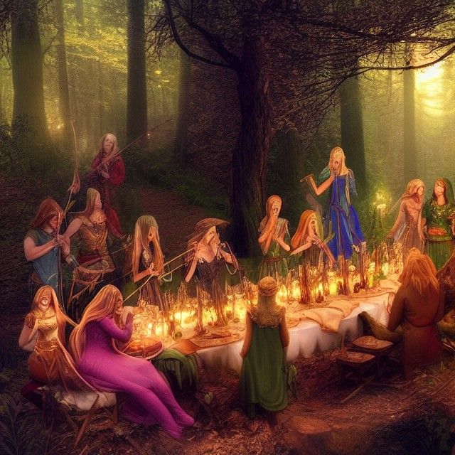An Elven banquet in the forest. The mead flows eternally as ...