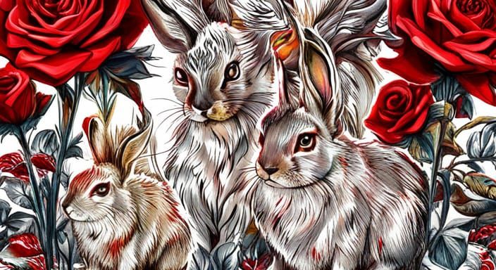 multicolor charcoal very cute rabbits in a beautiful intricately ...