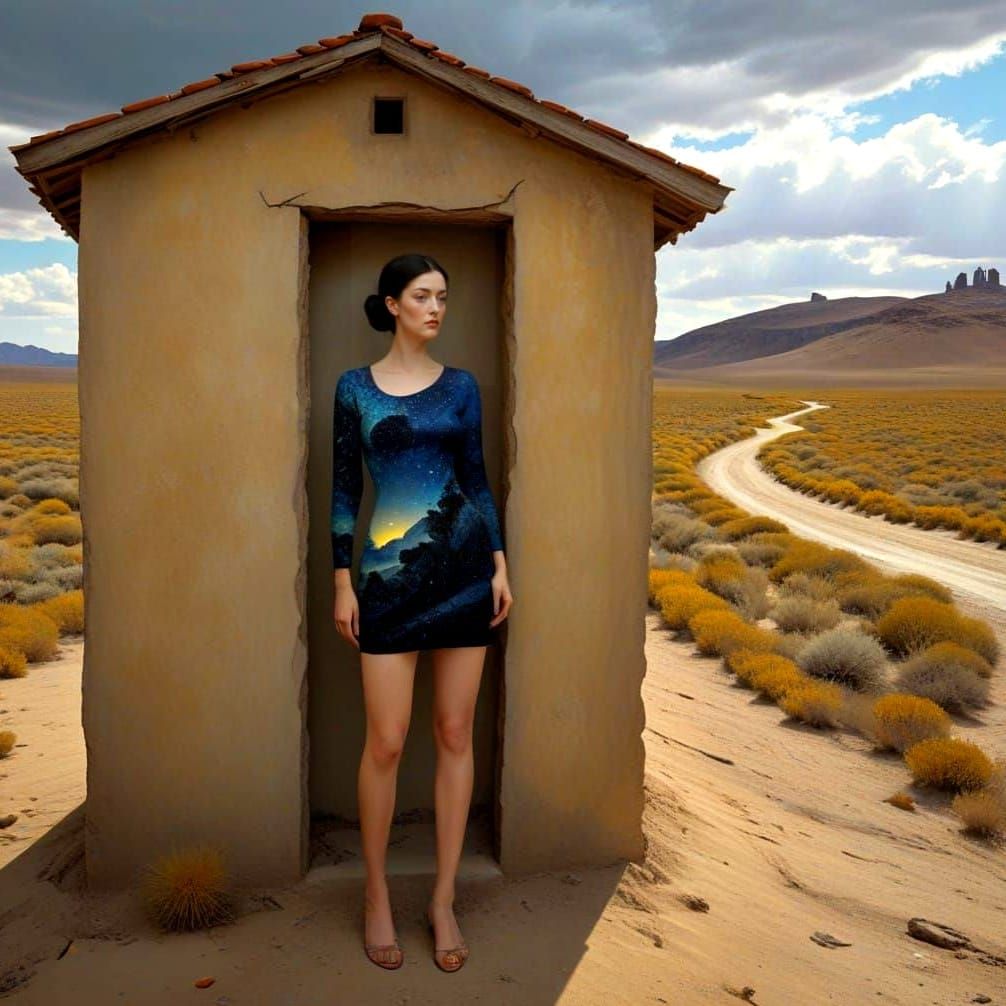 Surrealistic Landscape with Enigmatic Female Figure