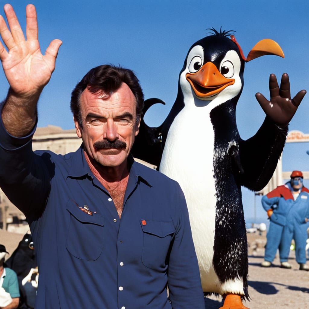 Celebrity Penguin Duo Waving in a Joyful Moment