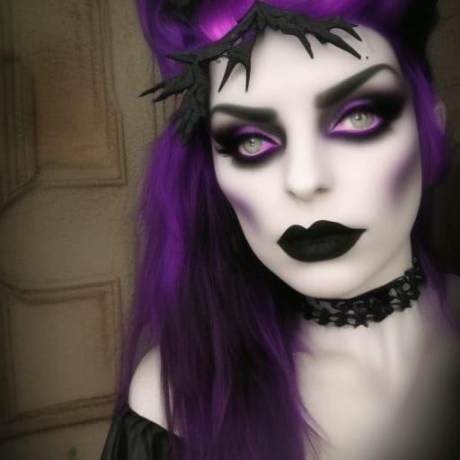 Black belladonna Gothic young lady with jet black hair& purple eyes ...