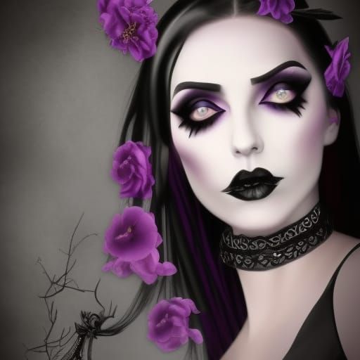 Black belladonna Gothic young lady with jet black hair& purple eyes ...