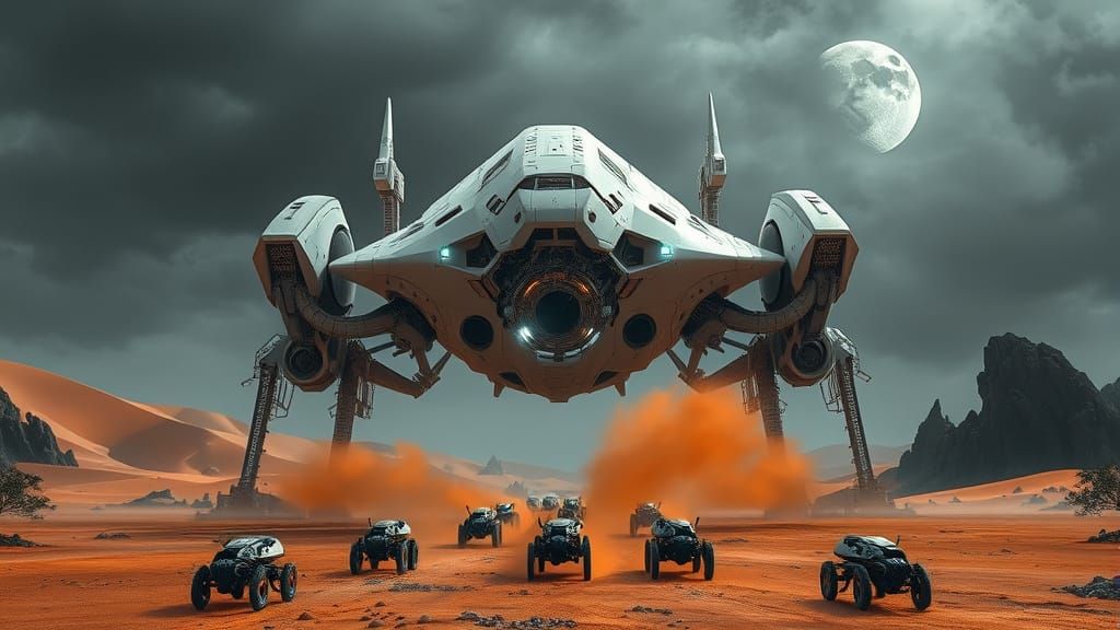 macro view. Maximum detail. A touch of cyberpunk. View from below. A mammoth humongous tremendous white space transport very reminiscent of ...