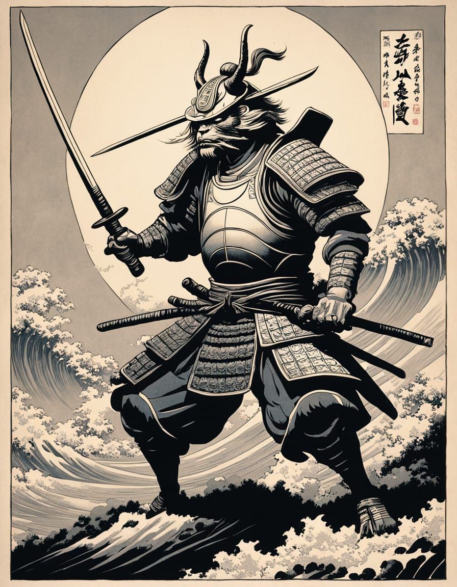 Samurai Warrior in Traditional Japanese Armor