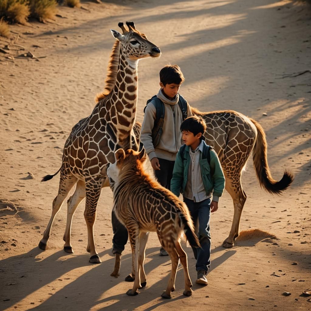Hyper-Realistic Wildlife Scene: Boy Rides Animal