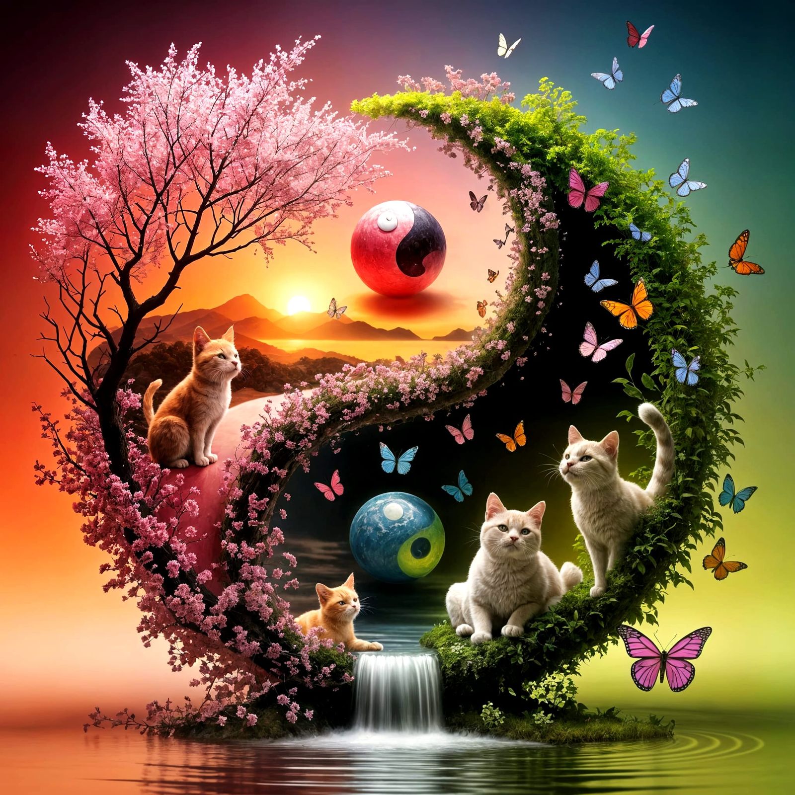 Cats yin yang   by @Ylona