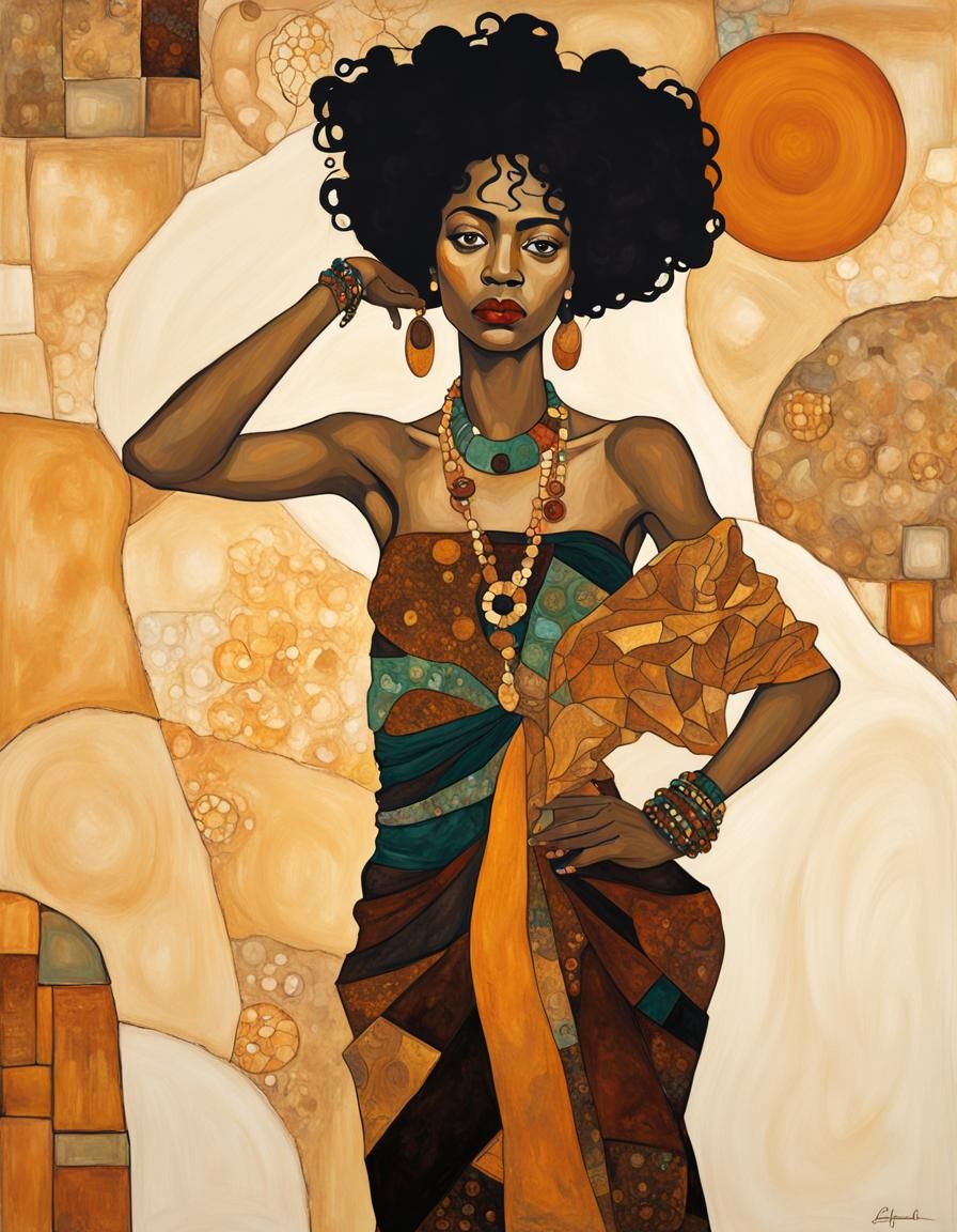 African American Woman in the style of Argon Schiele and Gus...