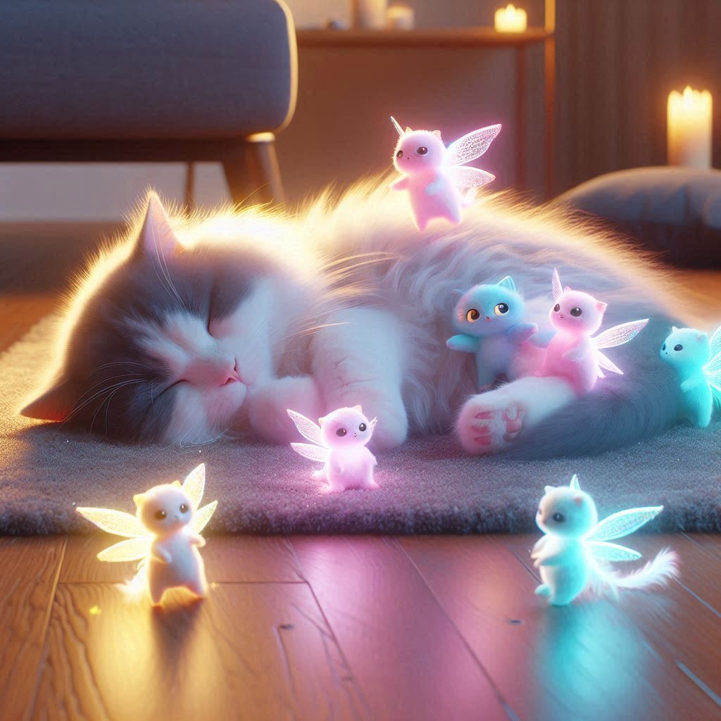 sleeping kitty- whimsical