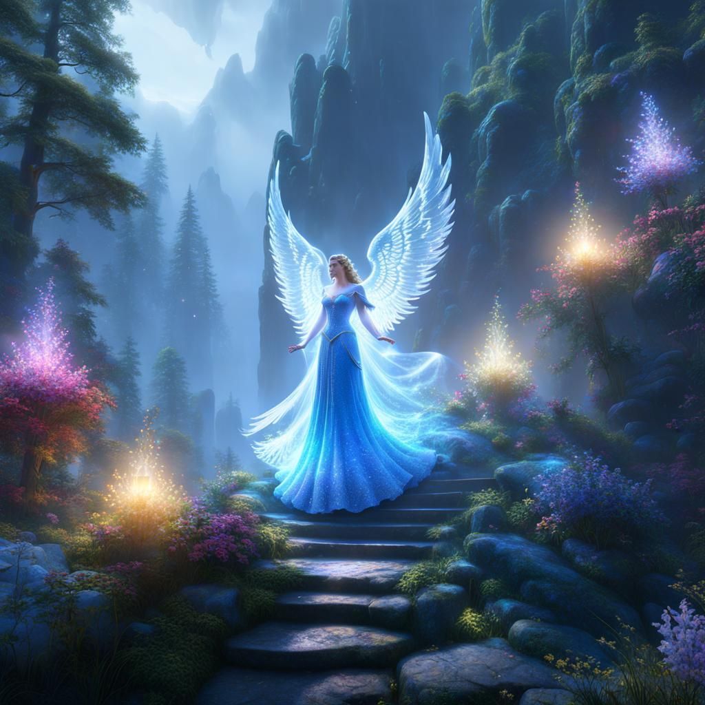 A multi-colored crystal angel.