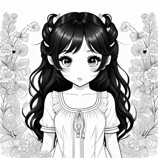 <lora:Coloring Page SD15:1.0> Chibi girl, cute, adorable, coloring_book line art, colouring in book colouring in page, clean lines, white ba...