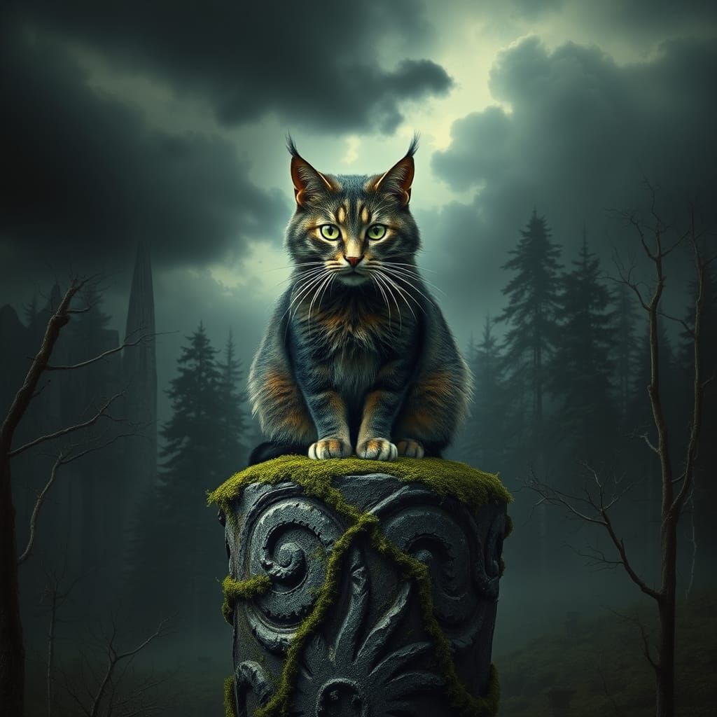 Mystical Cat Portrait in Dark Romantic Style