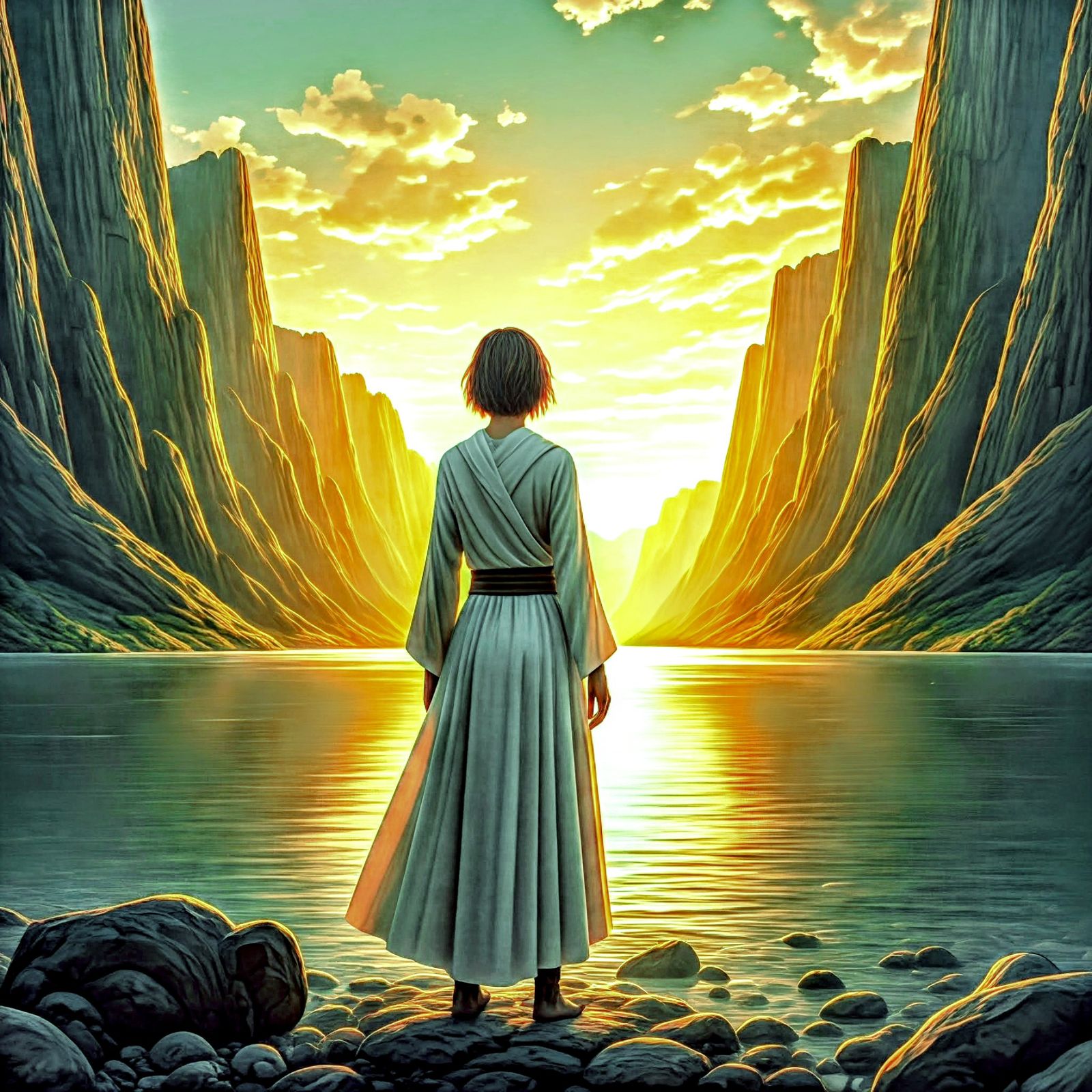 Lake in the mountains, sunrise / sunset