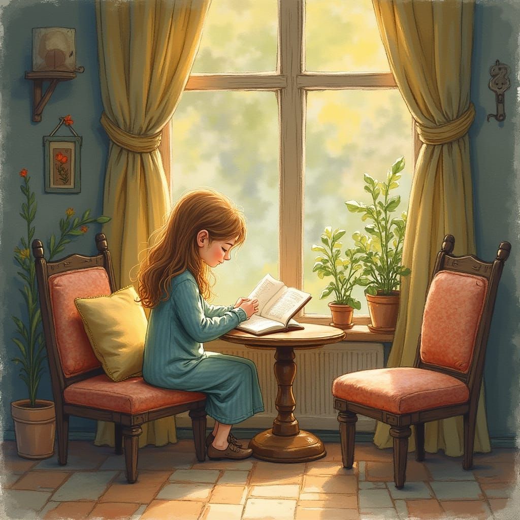 Cozy Bookworm in Whimsical Watercolor Style