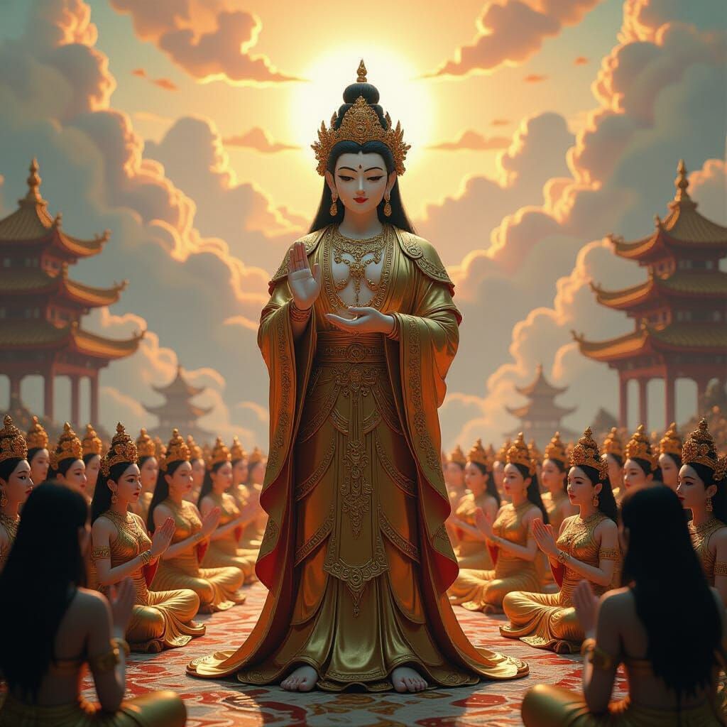 Ksitigarbha Bodhisattva in Surreal 3D Anime Heaven