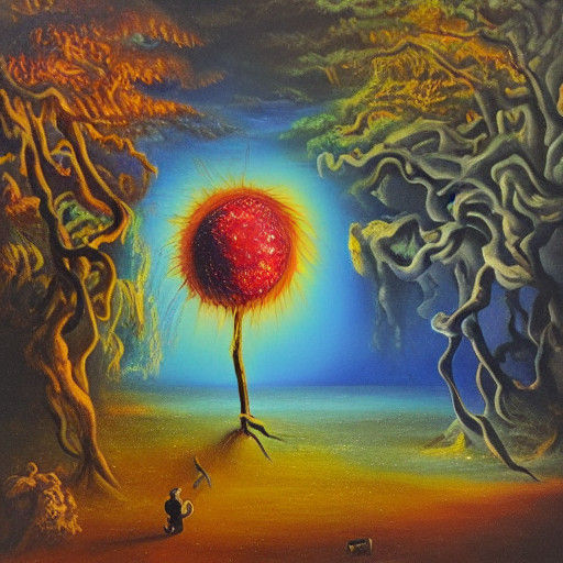 Surreal Dream Portal in a Dark Forest in Vibrant Colors