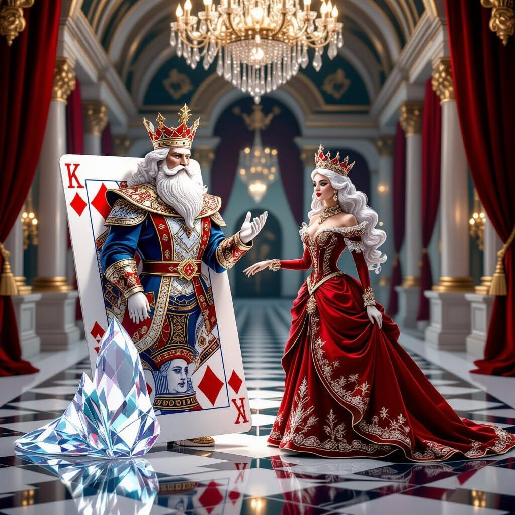 An entire royal court constructed from intricately carved playing card suits and patterns, set within ...  by @Prof Chima Obioma Maduako 