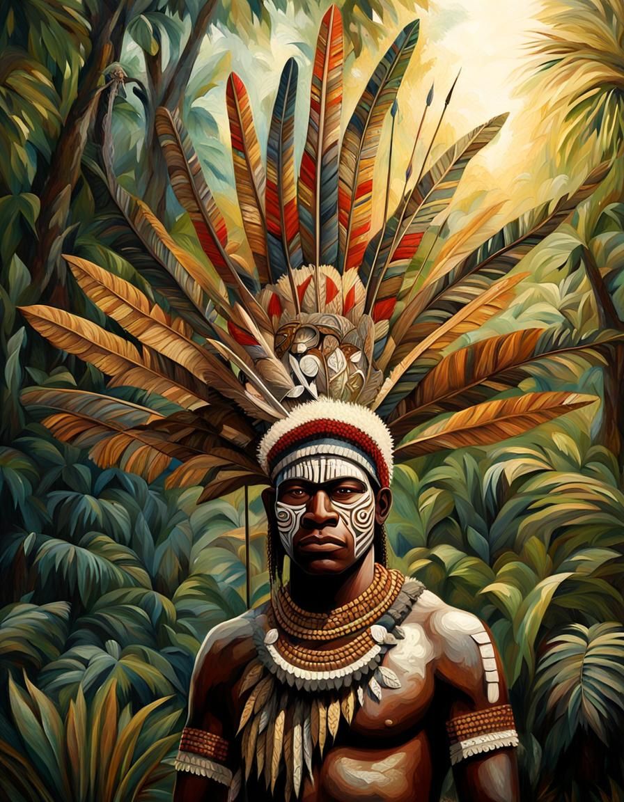 Warrior papua new Guinea, masterpiece, epic, stunning, dramatic 