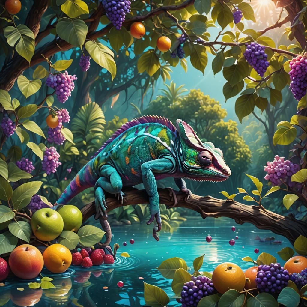 Chameleon Color Change in Vibrant Fantasy Art