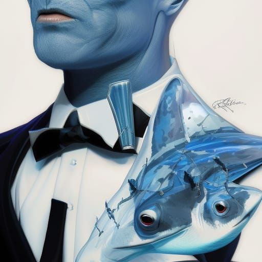 Blue shark in a tuxedo - AI Generated Artwork - NightCafe Creator