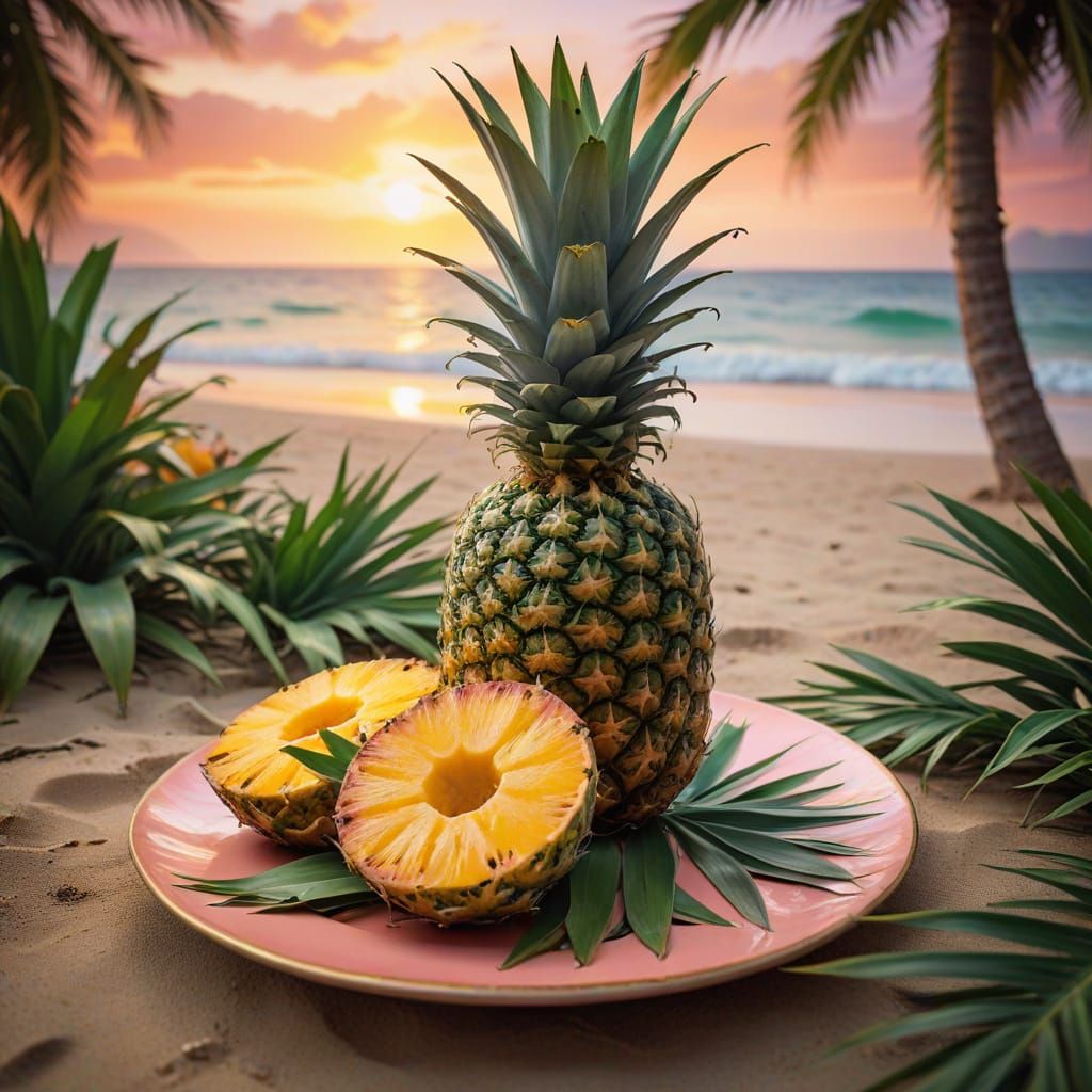 Tropical Fruits on Beach as Impressionistic Oil Painting