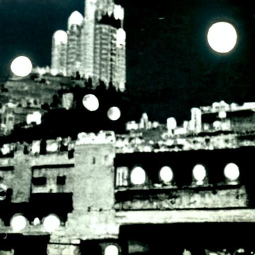 Vintage full moon shining over a city