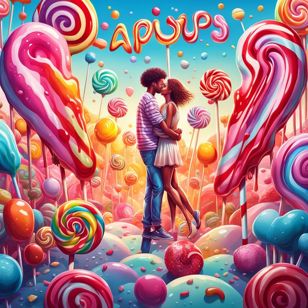 Whimsical Candyland Lovers in Graffiti Street Art