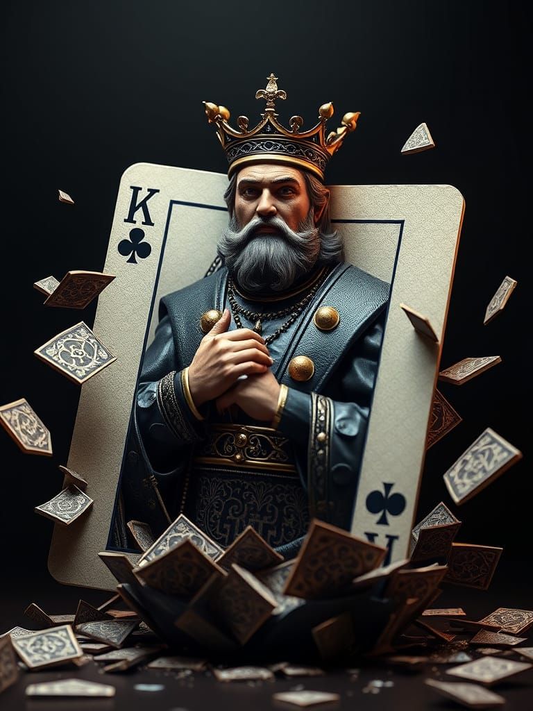  a king of clubs figure emerging from a playing card  by @EHACKMANN 