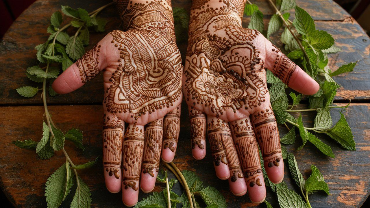 Henné and mint leaves