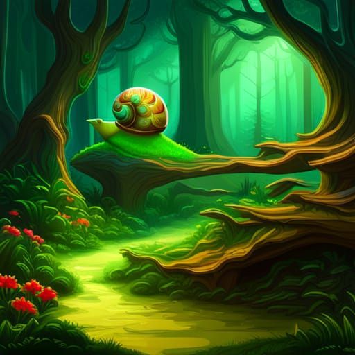 enchanted green forest neon epic  snail