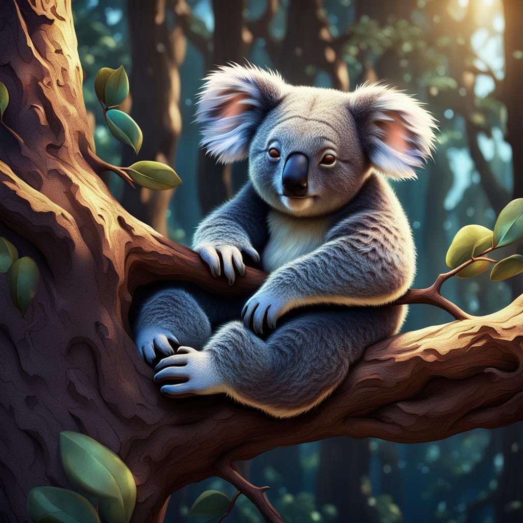 koala sleeping in a tree . that are so cute. detailed matte ...