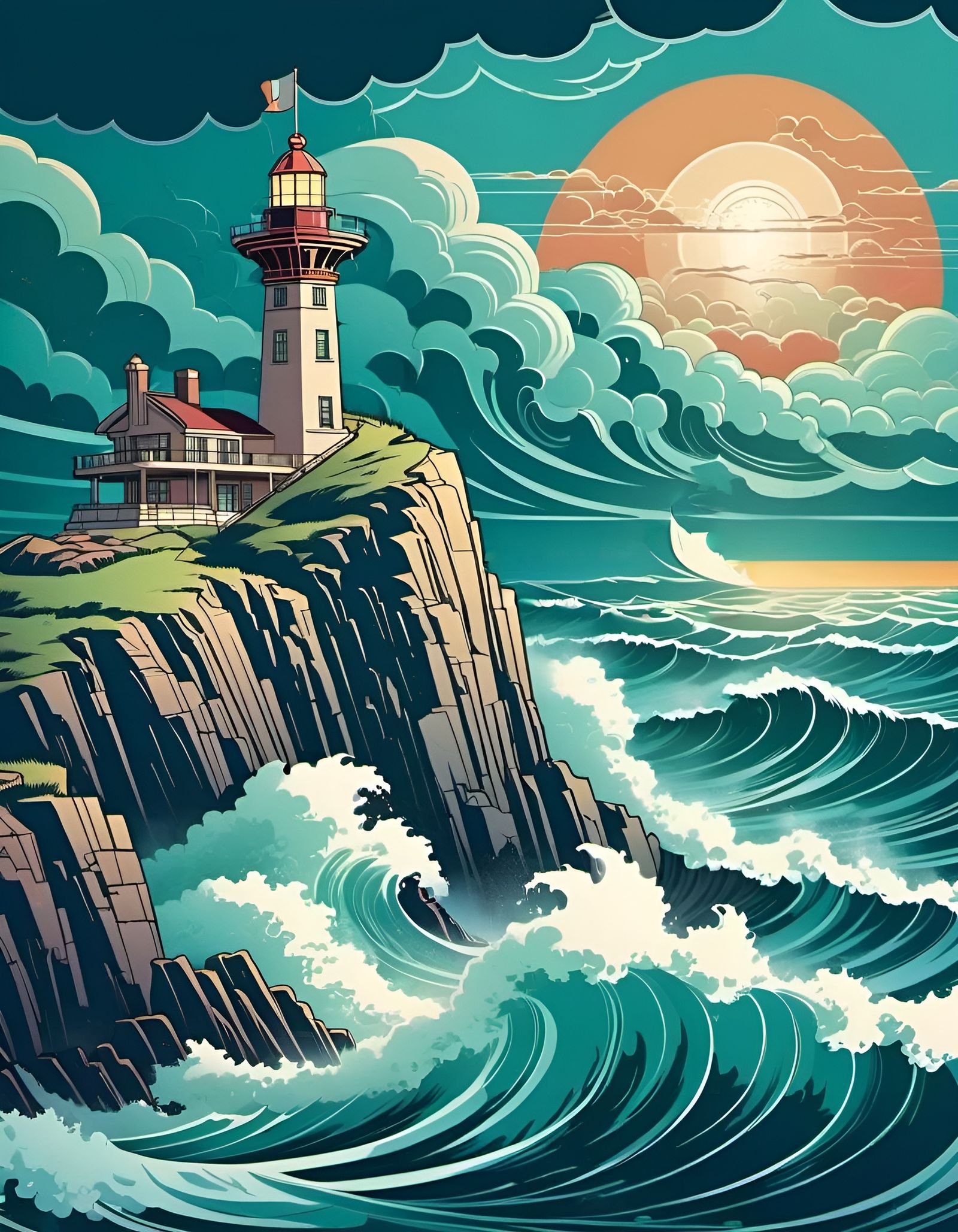 Art Deco lighthouse - AI Generated Artwork - NightCafe Creator