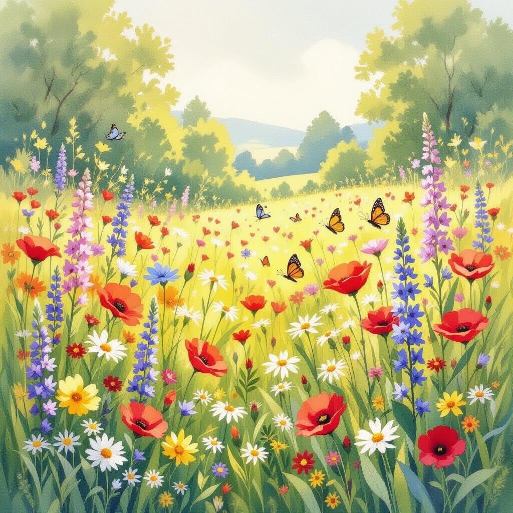 Bright meadow with wildflowers