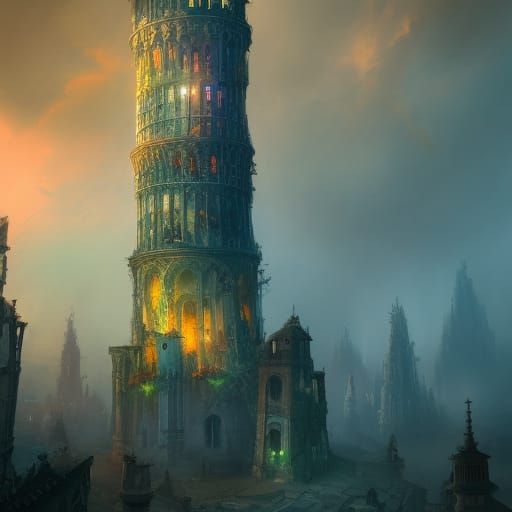 The leaning tower of destruction - AI Generated Artwork - NightCafe Creator