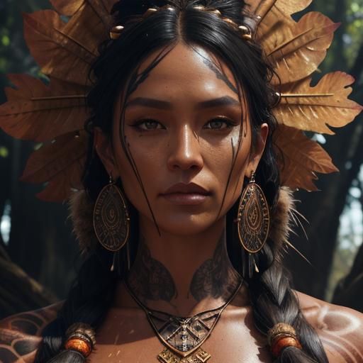 Hyperrealistic photo of stunning native woman, tattoed, wet ...