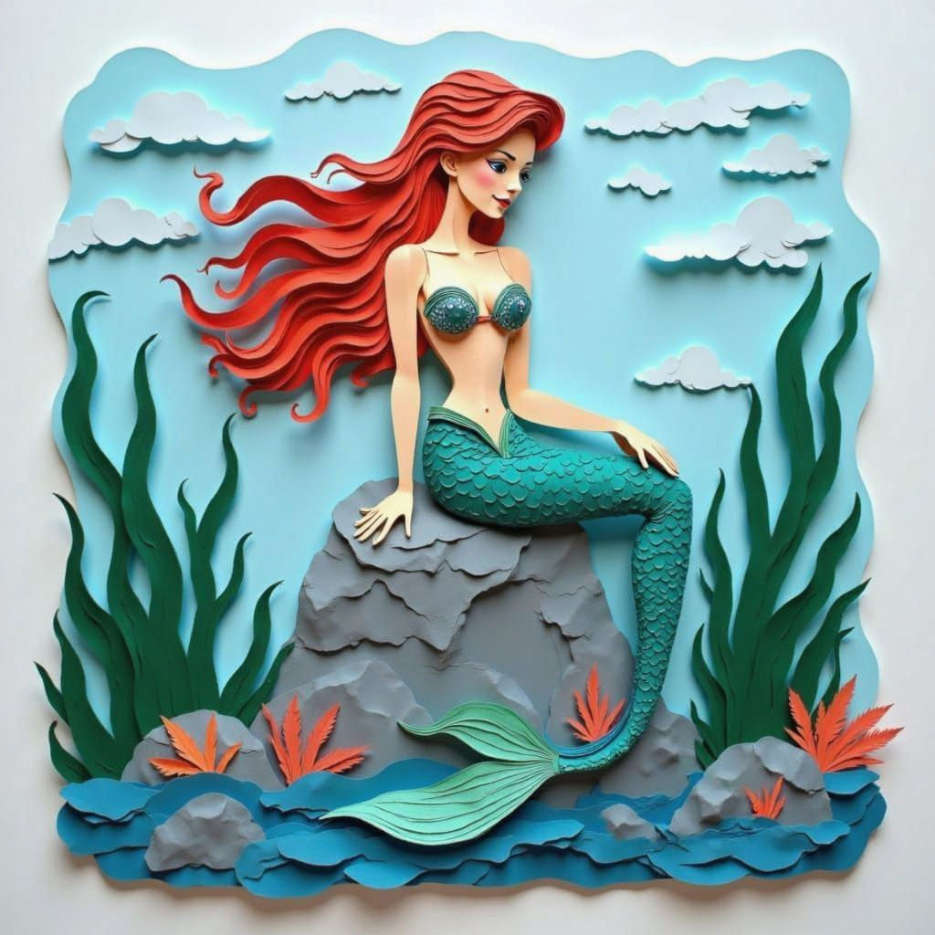 Textural Style Lab, Challenge Day 7: Paper Play, The Little Mermaid 🧜‍♀️ 🩵