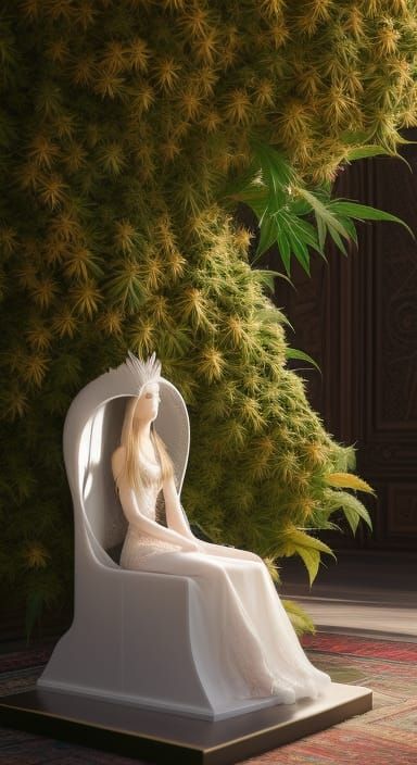 Woman Sitting In Surreal artisanal chair made entirely of Ca...