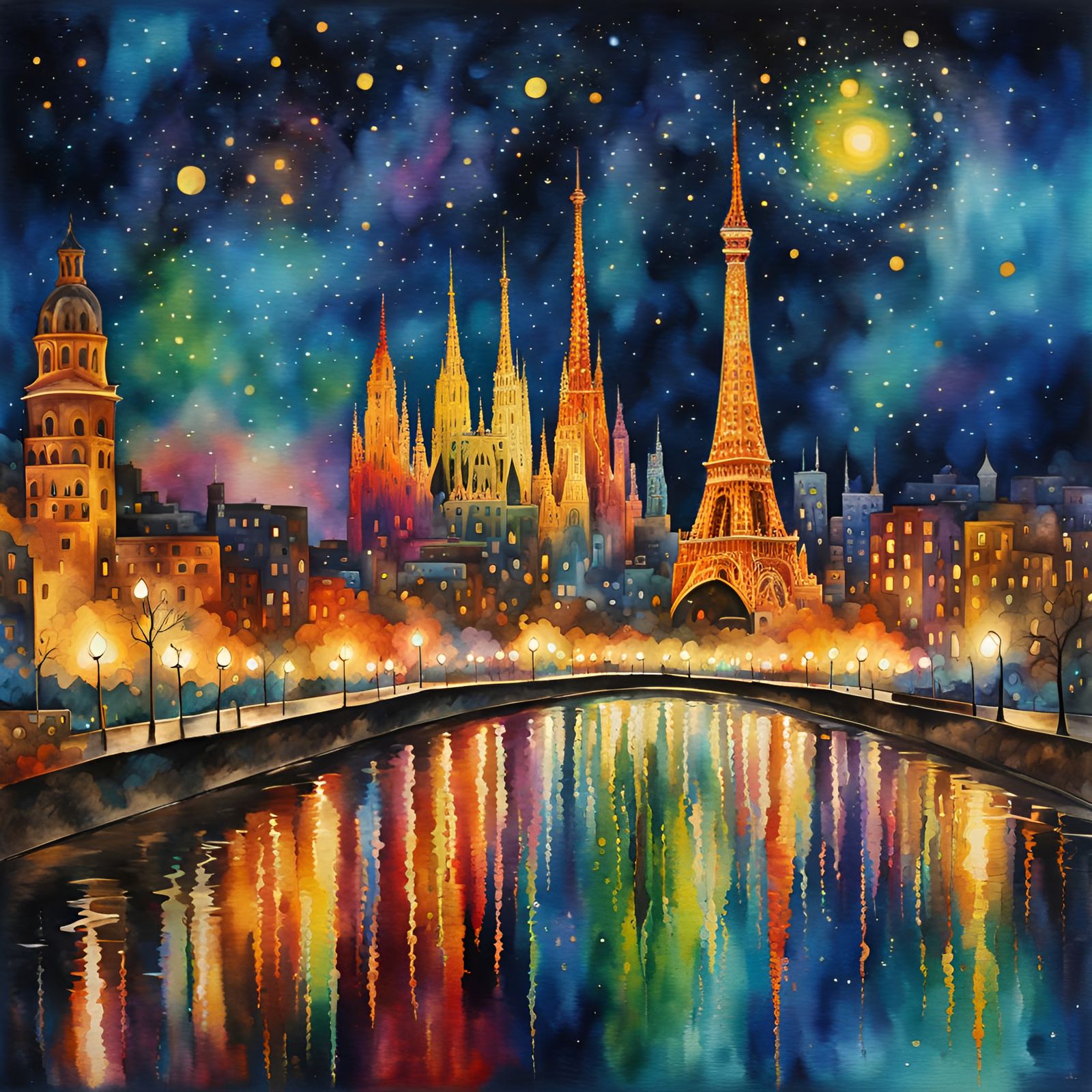 city skyline under the stars in dazzling city lights against the night sky   by @Magdalene