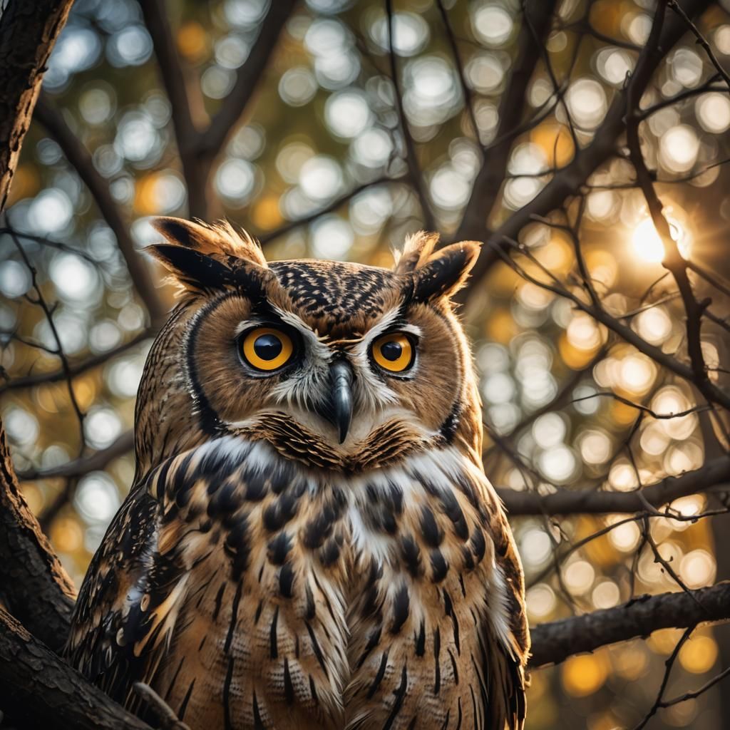 Wise Owl Gazing Skyward: Hyperrealistic Wildlife Photography