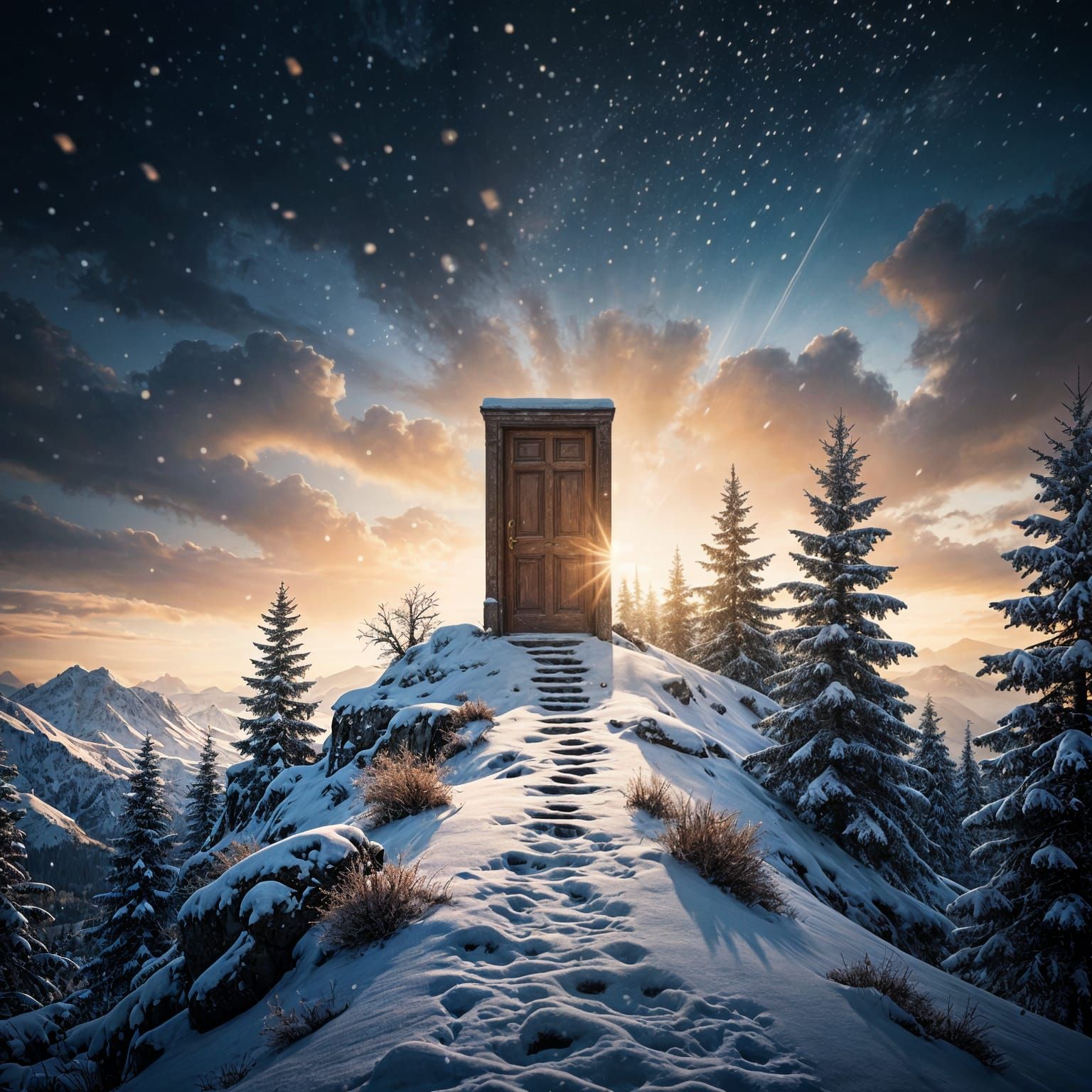 A lonely door on top of a snowy mountain.  by @Pibse2
