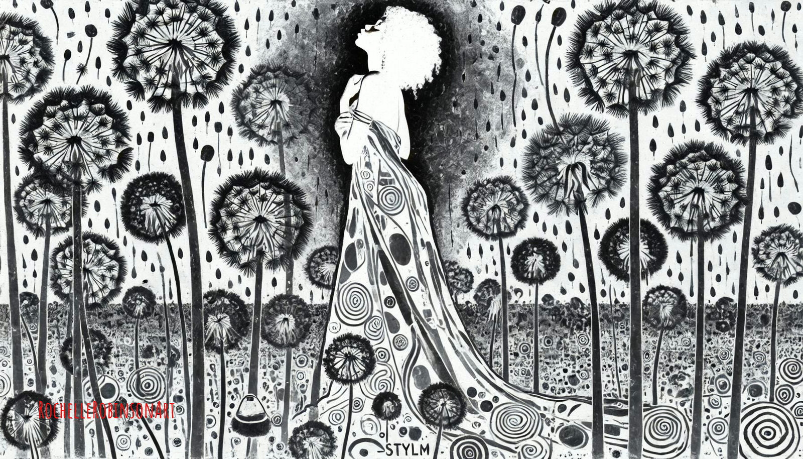 Woman and Dandelions - Photo Negative Art